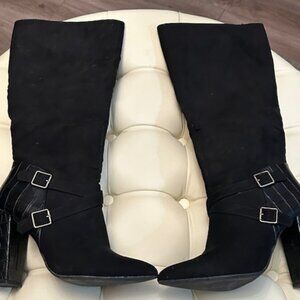 JustFab Black Faux Leather Knee-High Boots – Size 8.5